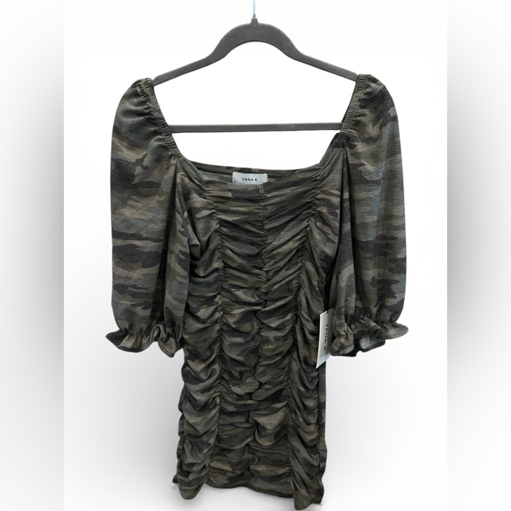 Yana K Women’s Camouflage Ruched Stretchy Material Dress Sz Medium NWT